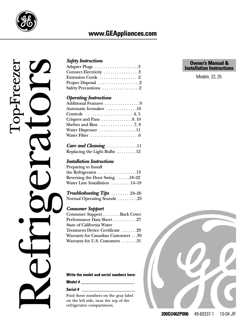 Page 1 de la notice Guide d'installation GE Profile PTS22LCSCC