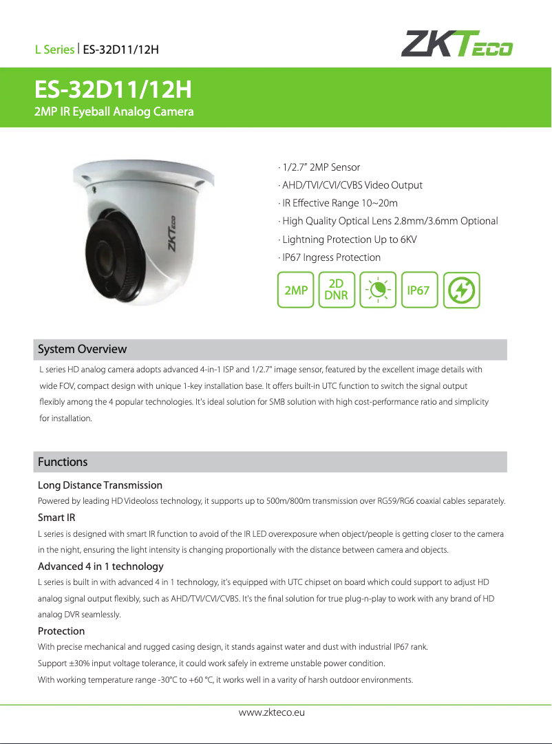 Page 1 de la notice Manuel utilisateur ZKTeco ES-32D11H