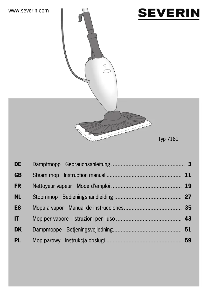 Page 1 de la notice Manuel utilisateur Severin Hygenius Delight ST 7181