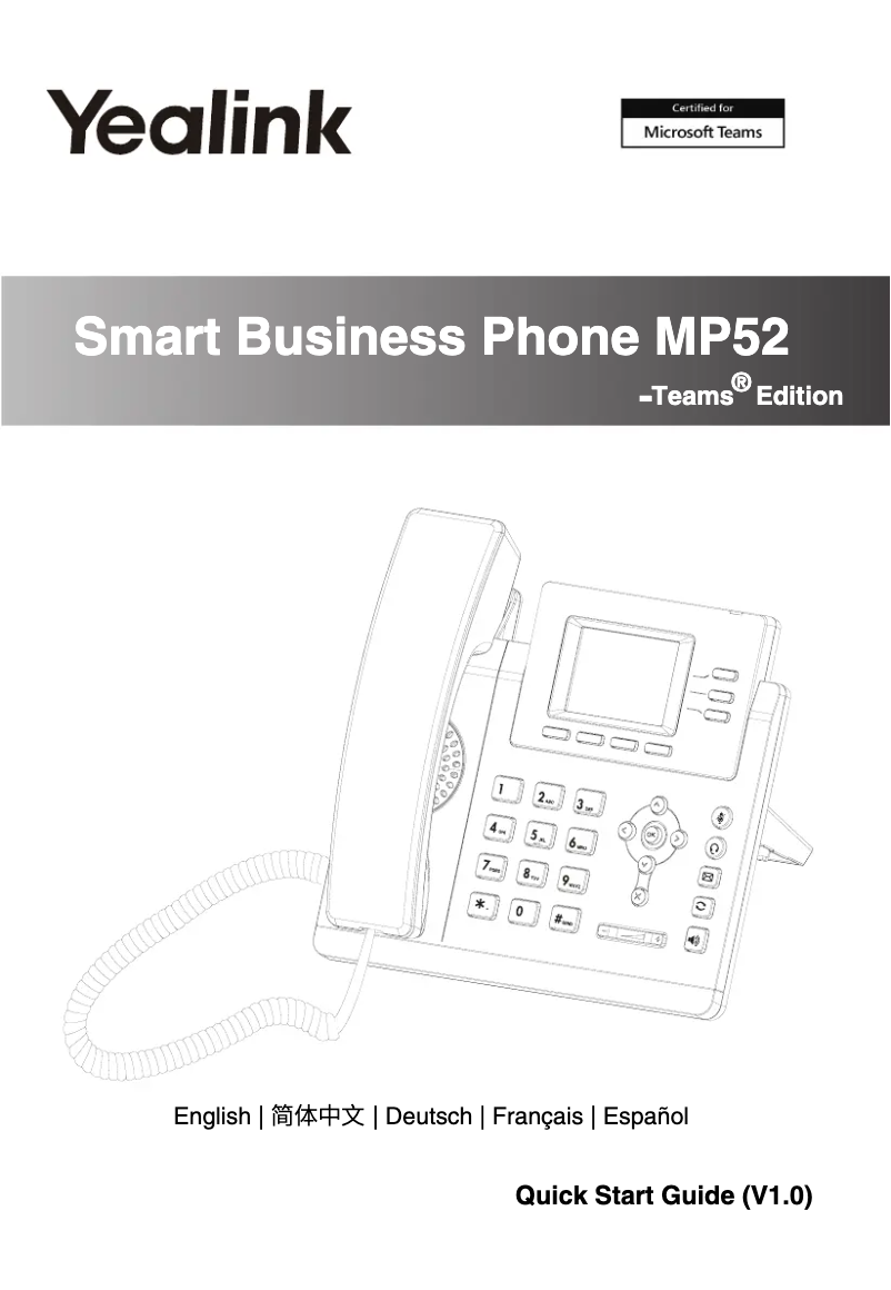 Page 1 de la notice Guide de démarrage rapide Yealink MP52