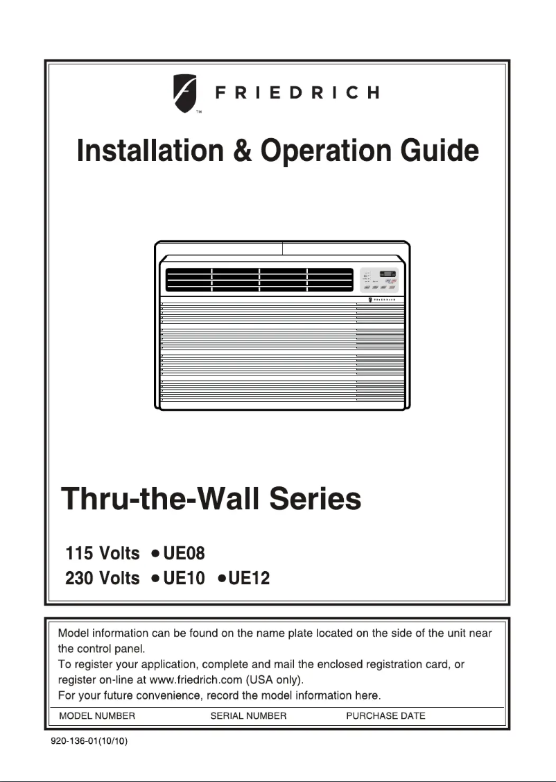 Page n°1 - Manuel utilisateur Friedrich Uni-Fit UE12C33