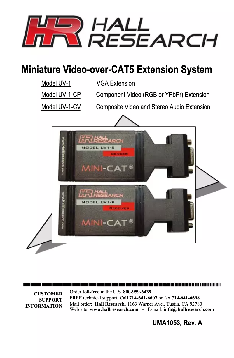 Page 1 de la notice Manuel utilisateur Hall Research UV1