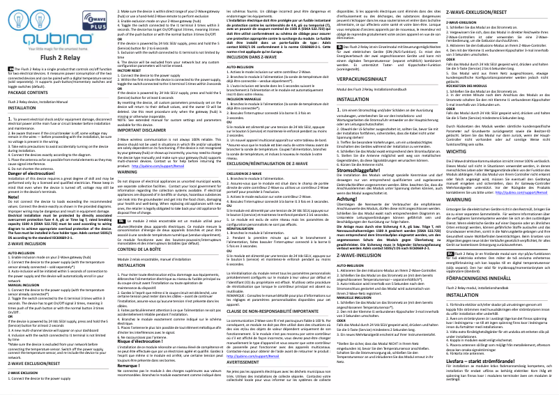Page 1 de la notice Manuel utilisateur Qubino Flush 2 Relays