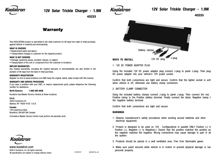 Page n°1 - Manuel utilisateur Koolatron 40233