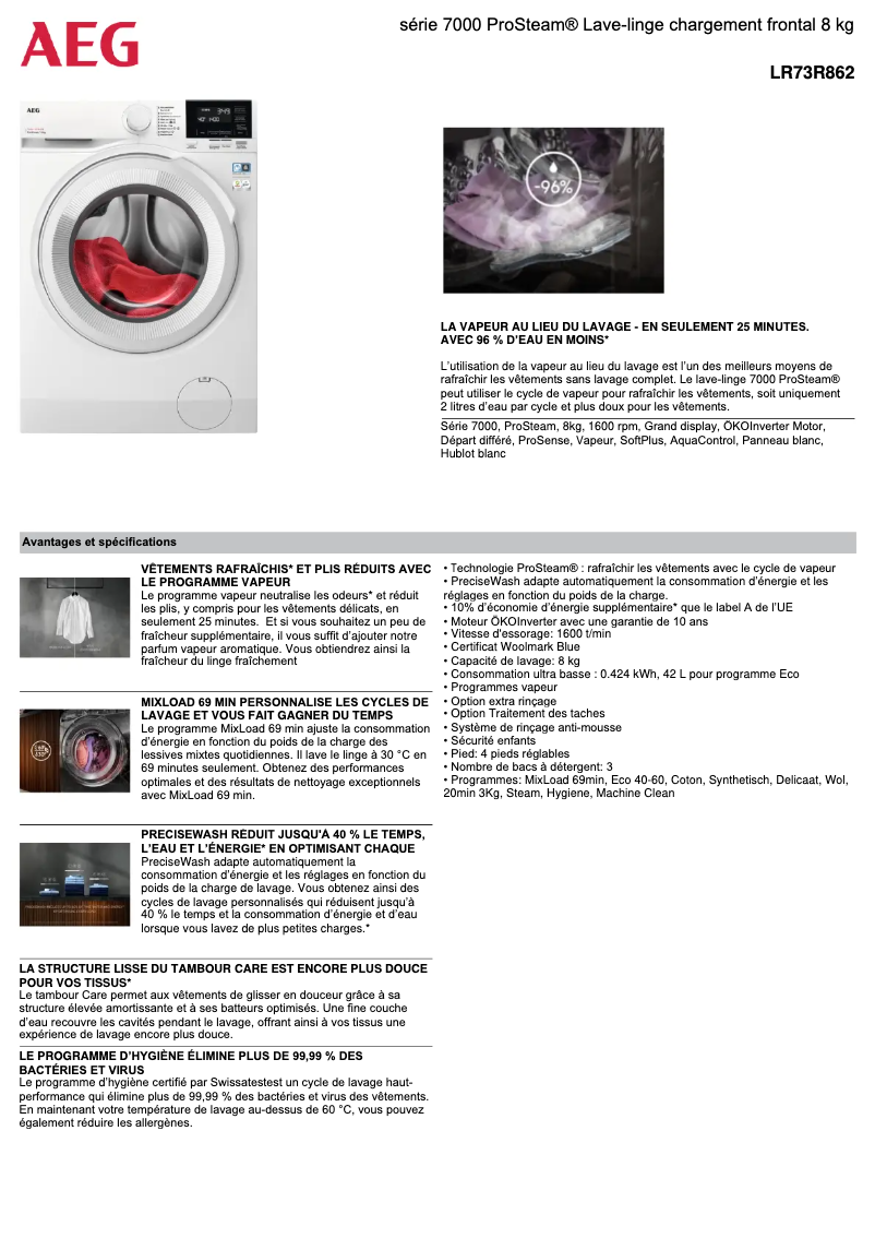 Página 1 del manual Ficha técnica AEG LR73R862