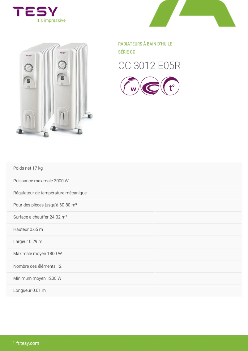 Page 1 de la notice Manuel utilisateur Tesy CC 3012 E05R