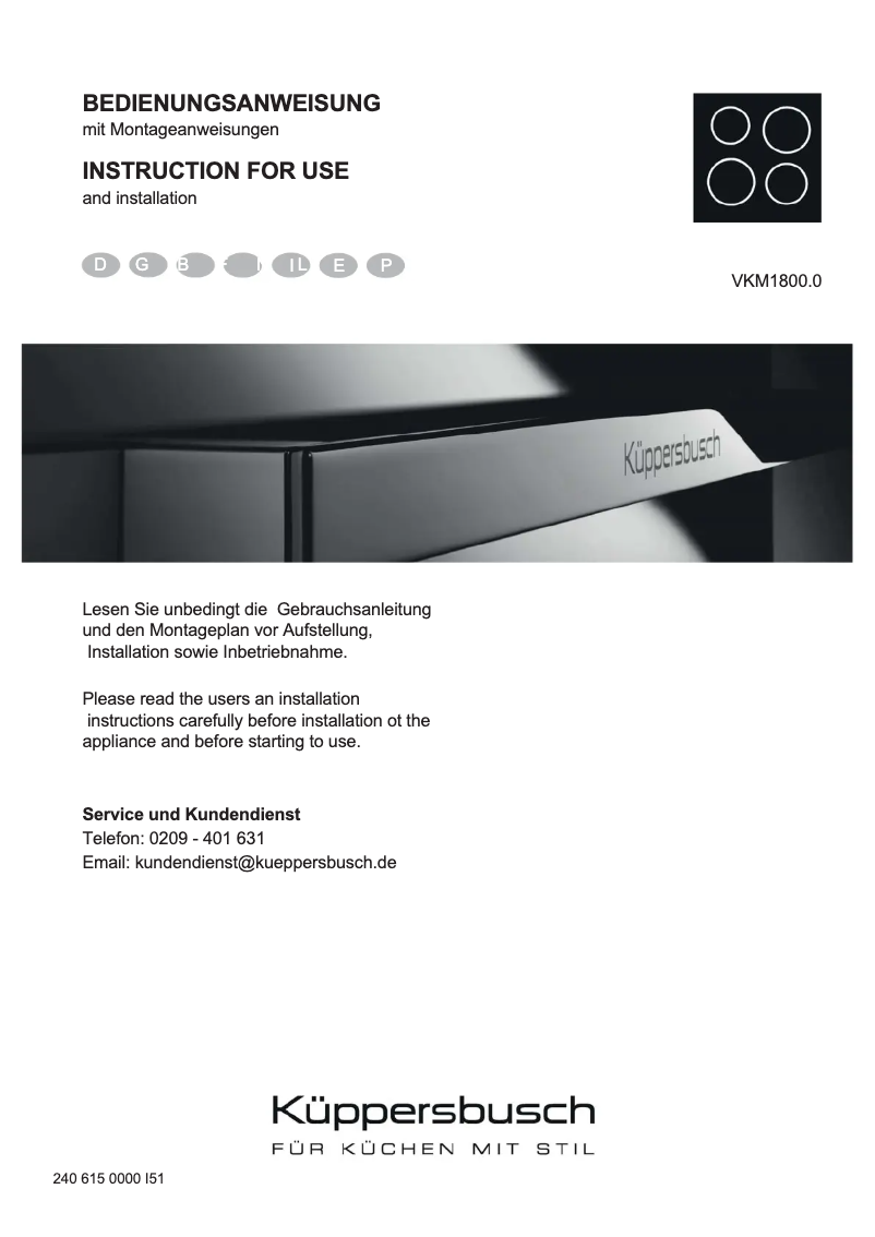 Page 1 de la notice Manuel utilisateur Küppersbusch VKM1800.0SR