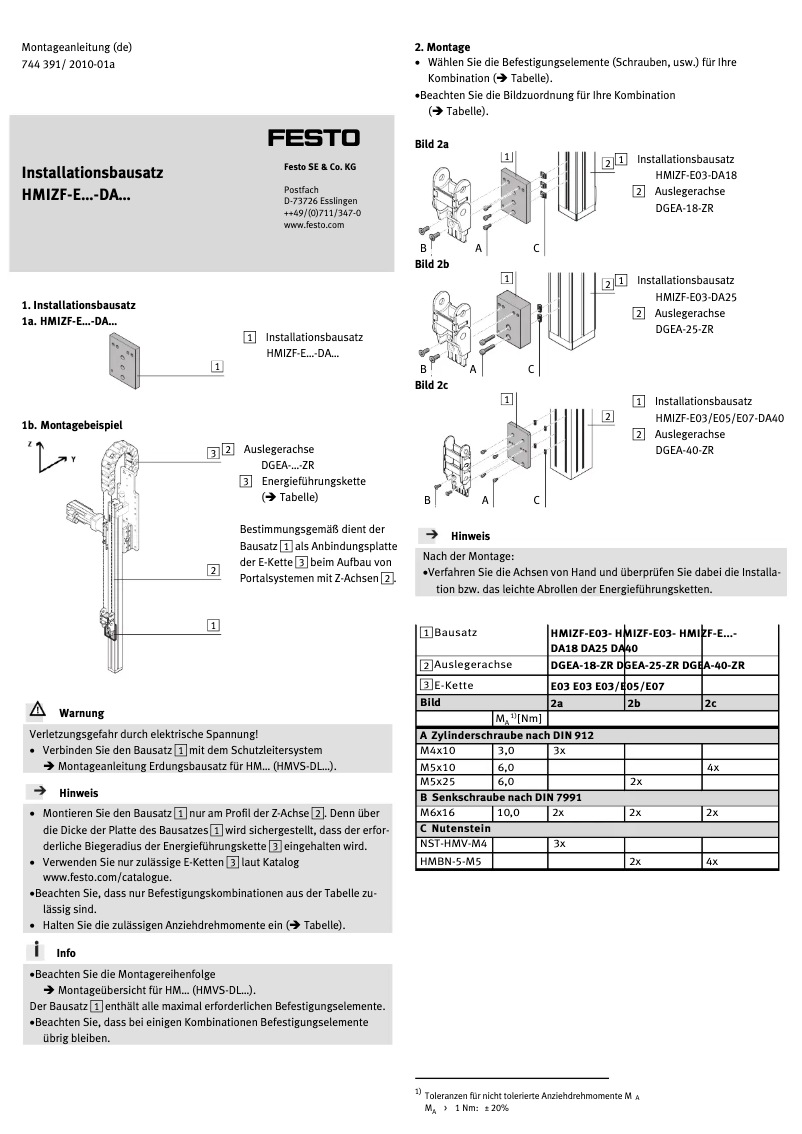 Page 1 de la notice Manuel utilisateur Festo HMIZF-E03-DA25