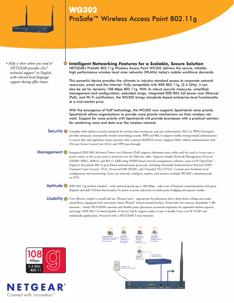 Page 1 de la notice Fiche technique Netgear WG302v2