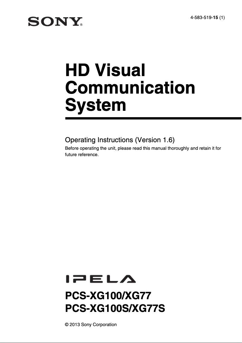 Page 1 de la notice Manuel utilisateur Sony PCS-XG77