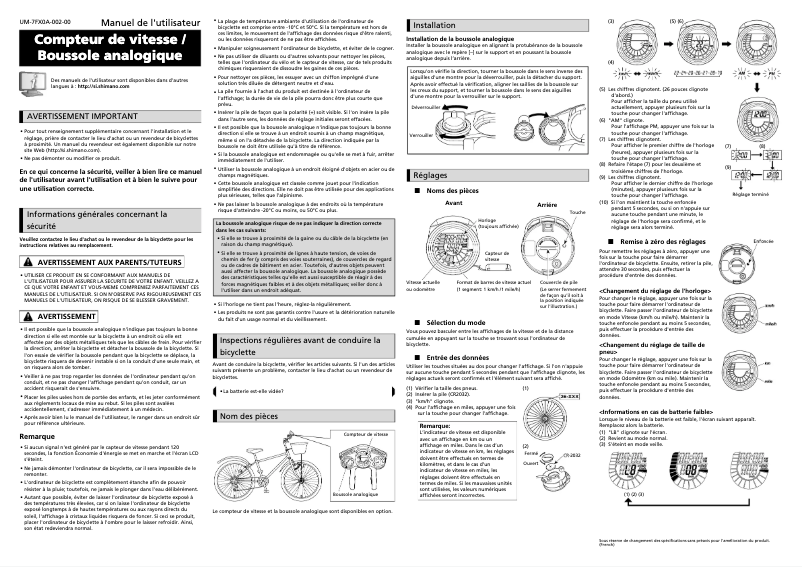 Page n°1 - Manuel utilisateur Shimano Tourney SM-TX37