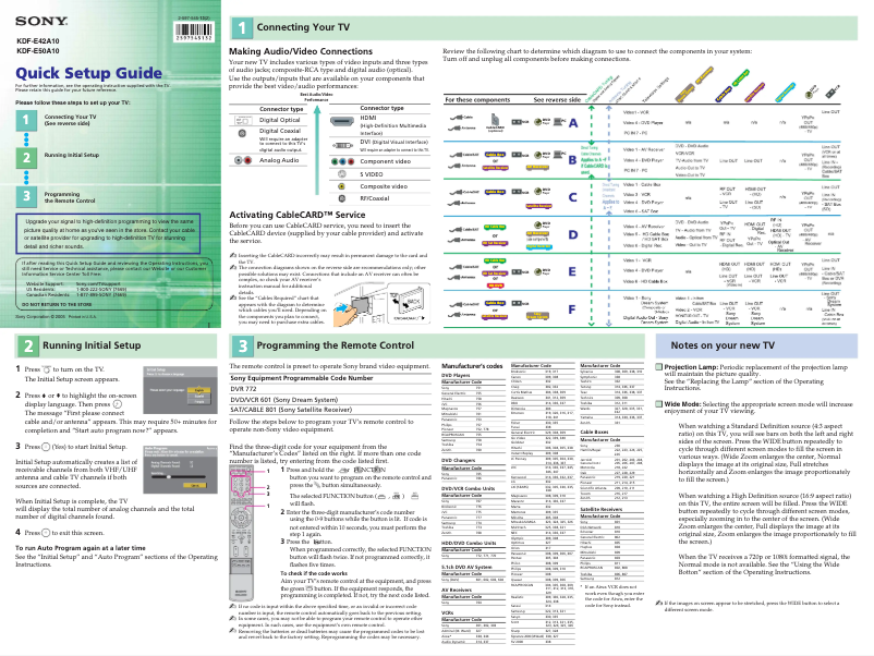 Página 1 del manual Guía de instalación Sony KDF-E42A10