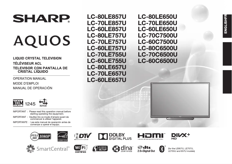 Page n°1 - Manuel utilisateur Sharp Aquos LC-60LE757U