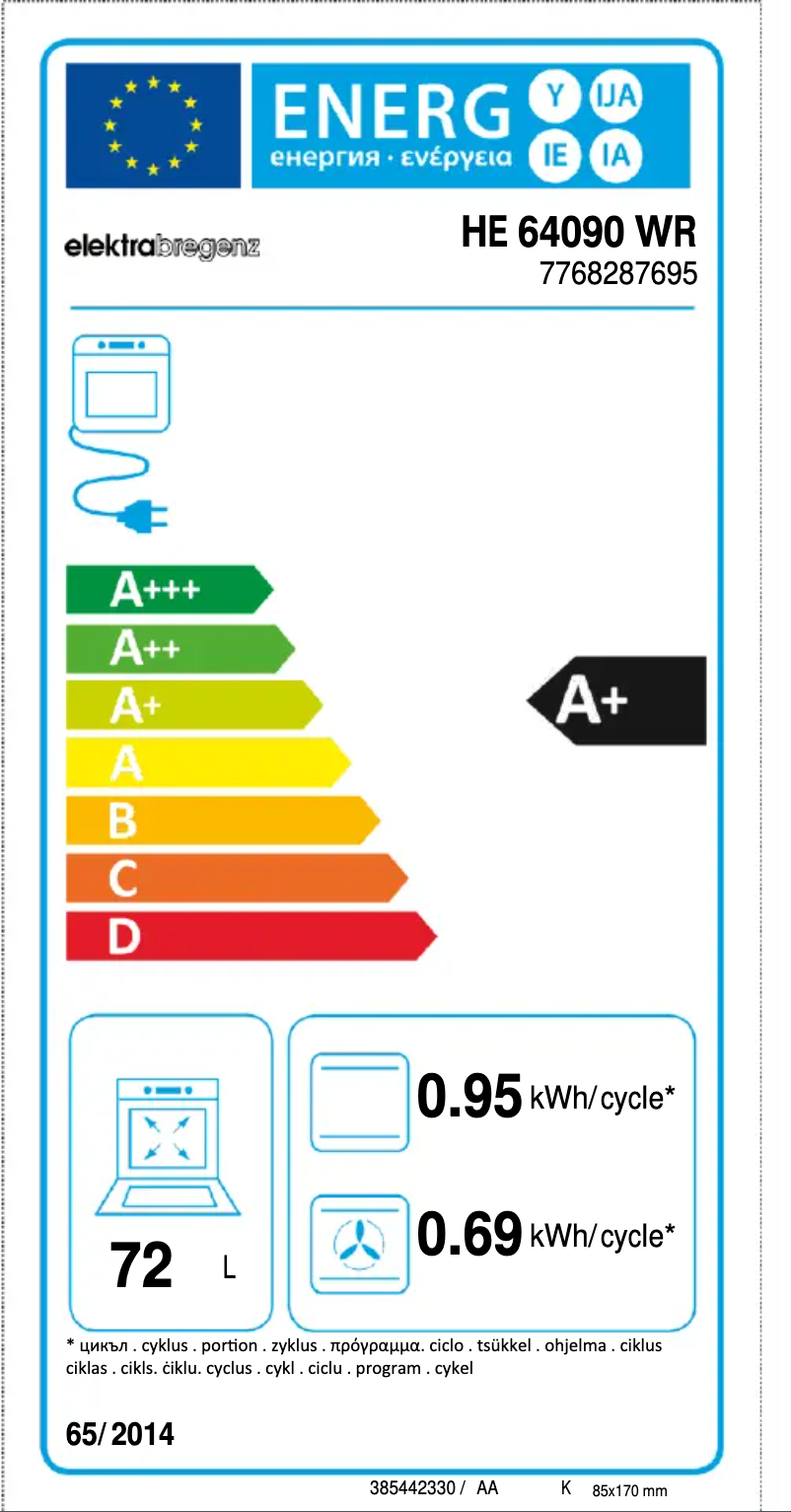 Page n°1 - Label énergétique Elektra Bregenz HE 64090 WR