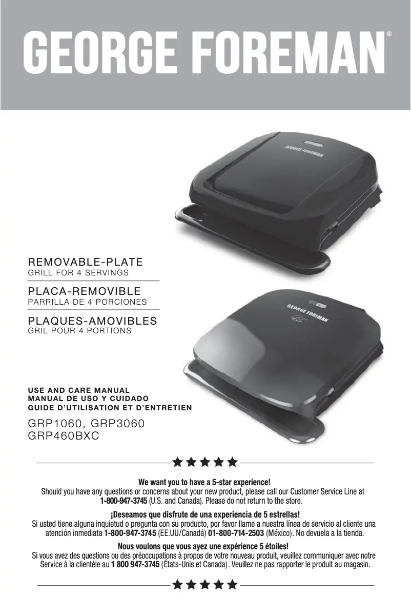 Page 1 de la notice Manuel utilisateur George Foreman GRP1060B