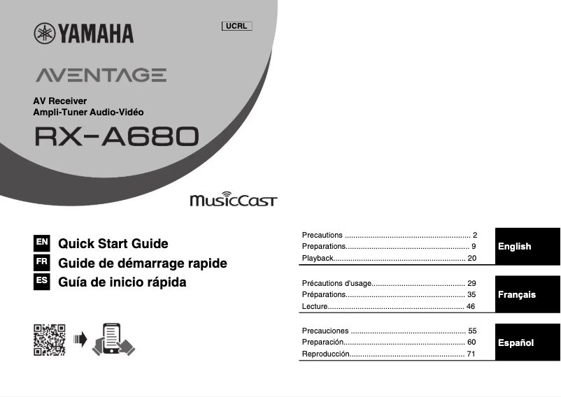 Page 1 de la notice Manuel utilisateur Yamaha RX-A680