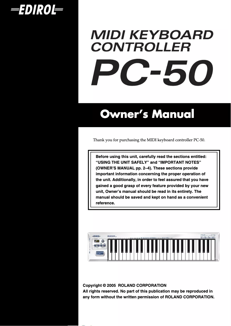 Page 1 de la notice Manuel utilisateur Roland PC-50