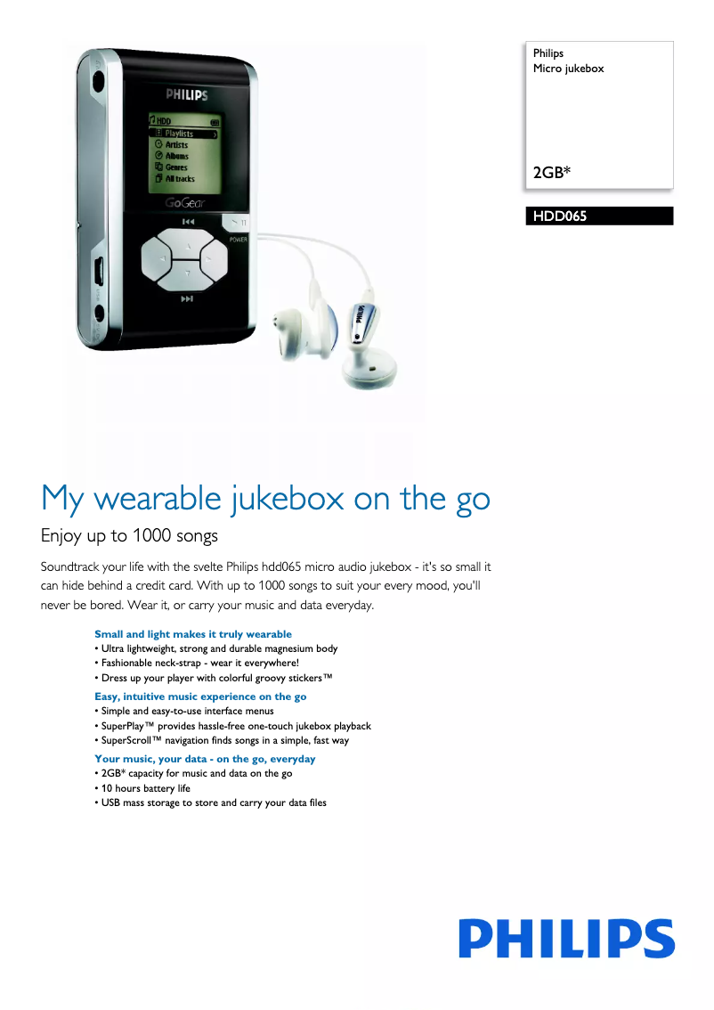 Page 1 de la notice Manuel utilisateur Philips GoGear HDD065