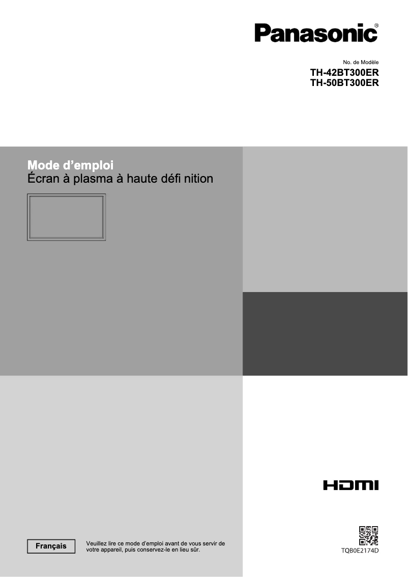Page 1 de la notice Manuel utilisateur Panasonic TH-50BT300ER
