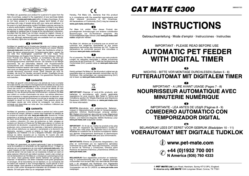 Page 1 de la notice Manuel utilisateur Closer Pets Cat Mate CP366