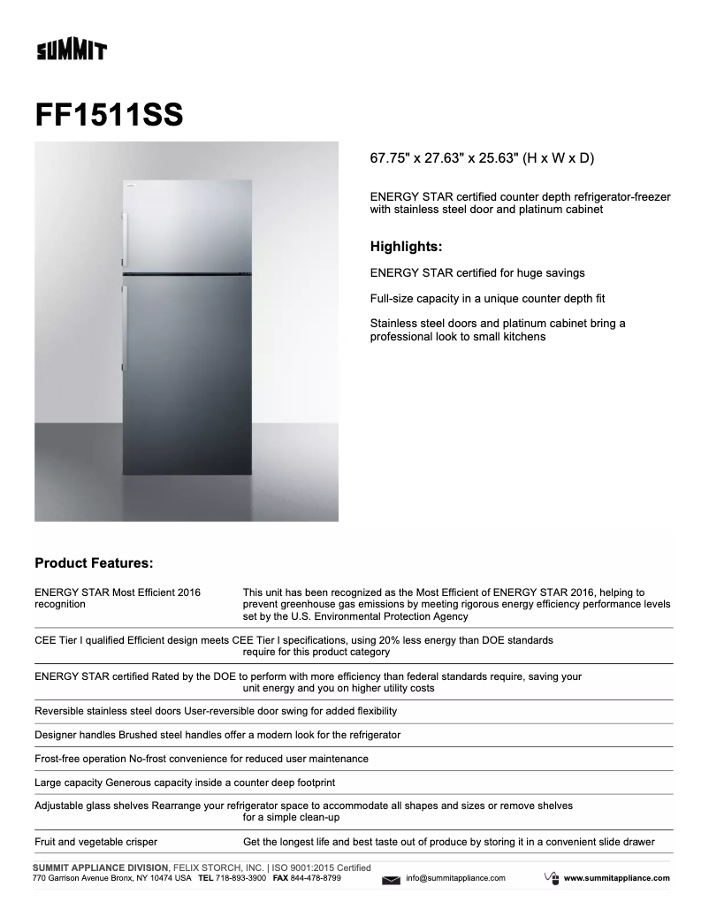 Page n°1 - Fiche technique Summit FF1511