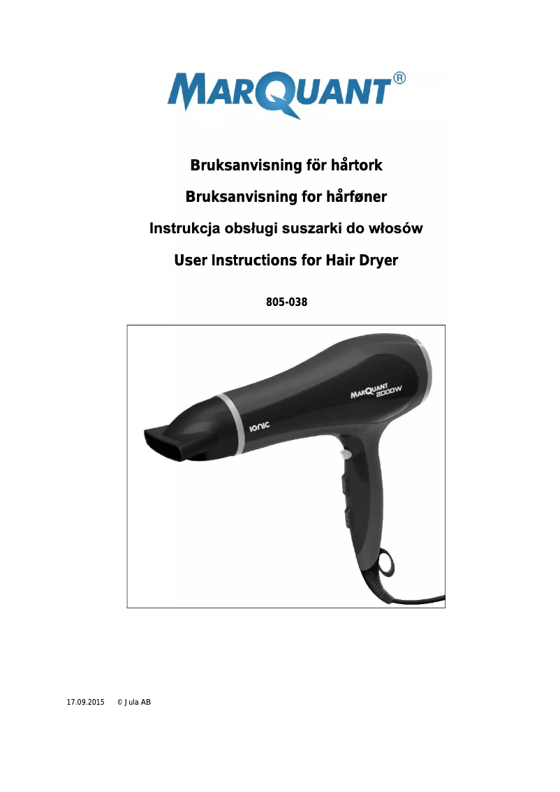 Page n°1 - Manuel utilisateur Marquant 805-038