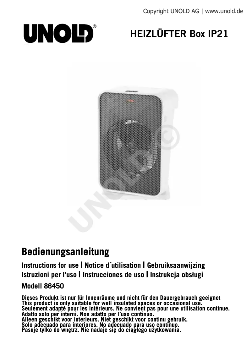 Page 1 de la notice Manuel utilisateur Unold 86450