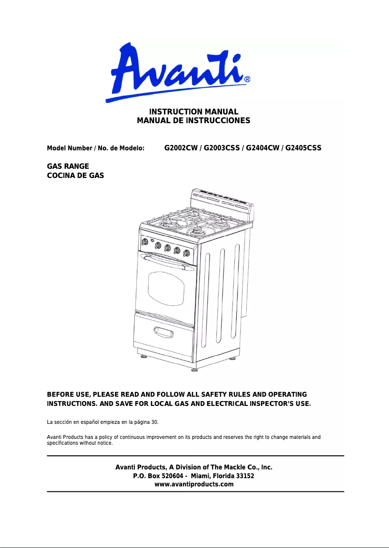 Page n°1 - Manuel utilisateur Avanti G2405CSS