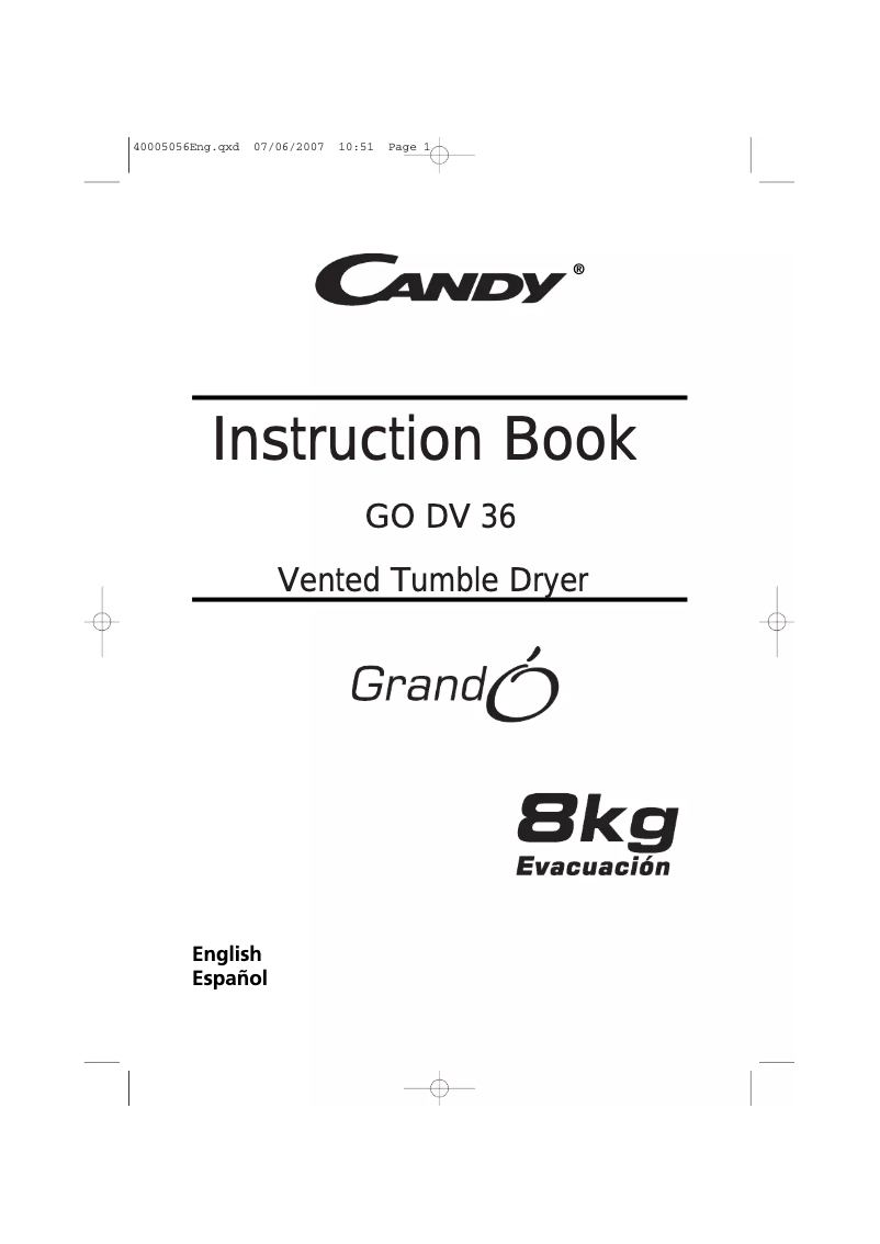 Page 1 de la notice Manuel utilisateur Candy GO DV 36/1-37S