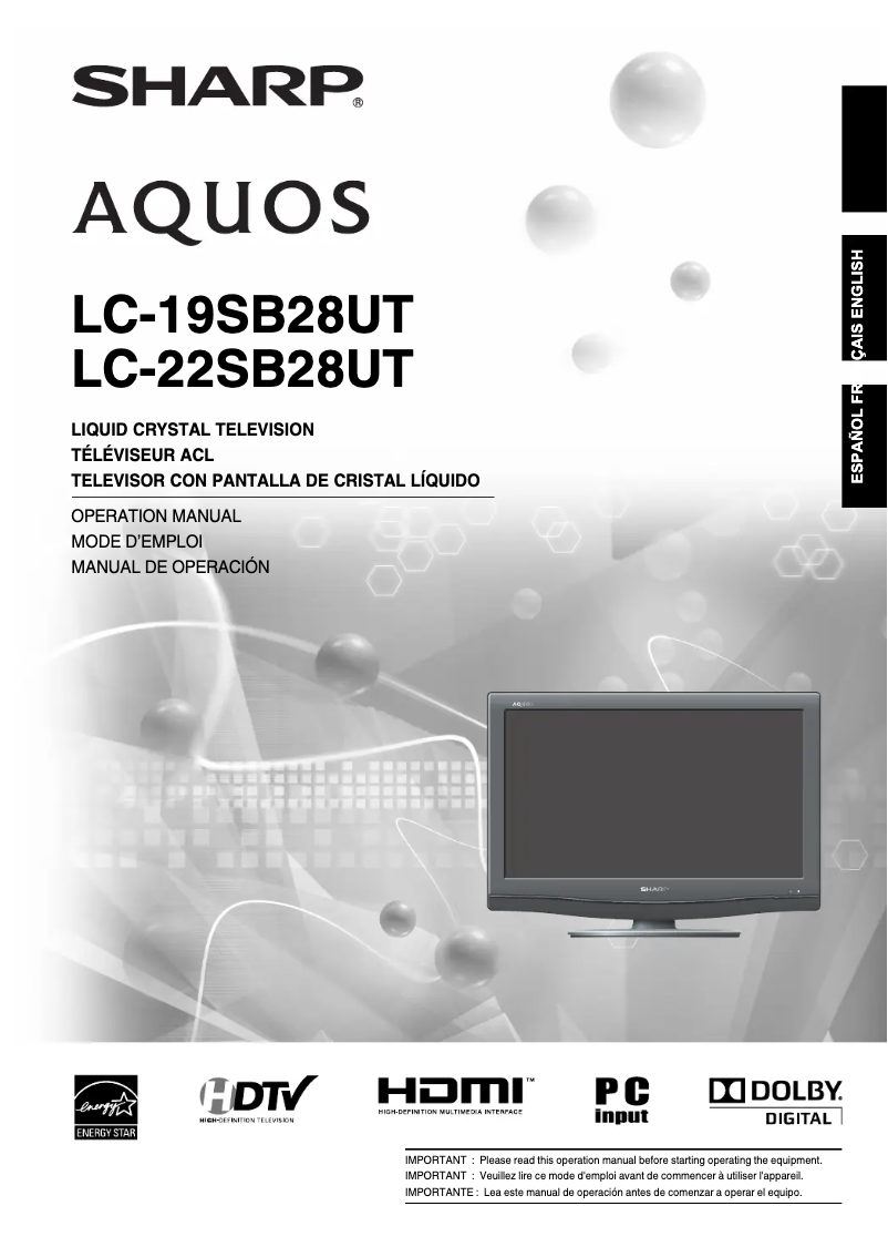 Page n°1 - Manuel utilisateur Sharp Aquos LC-22SB28UT