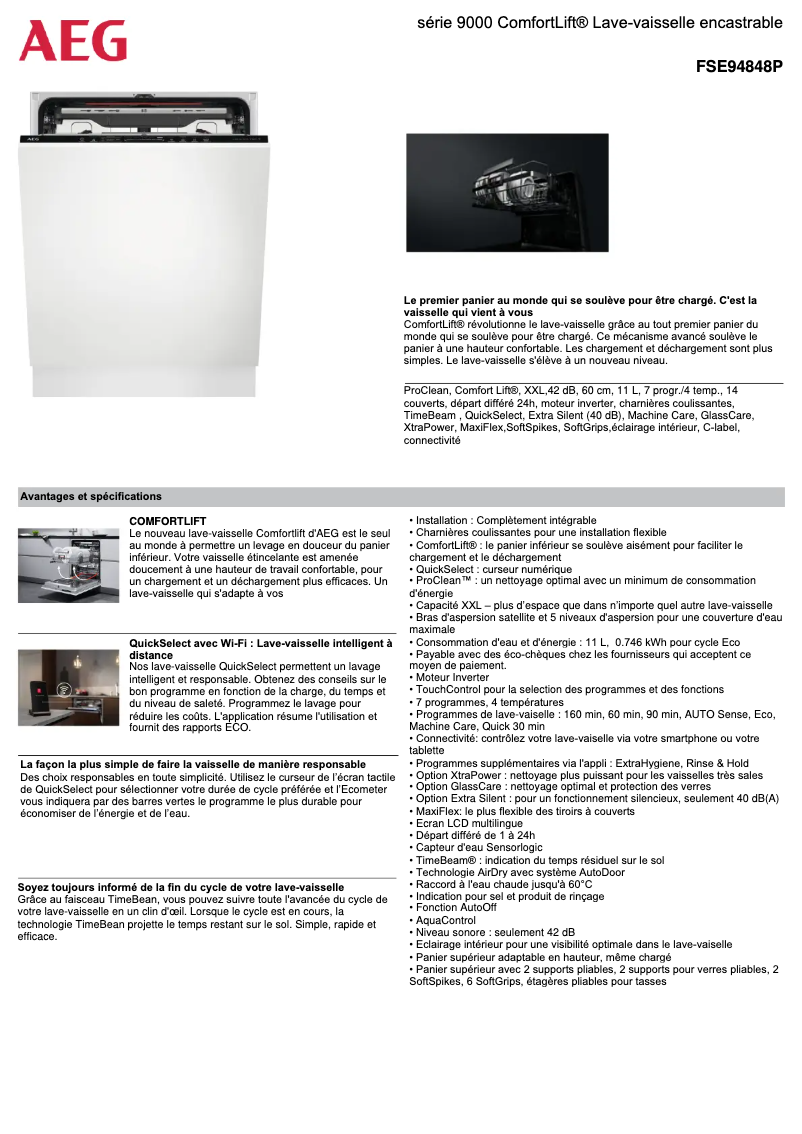 Page n°1 - Fiche technique AEG FSE94848P