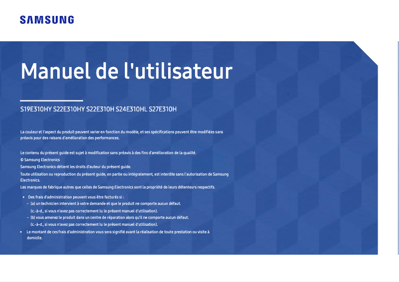 Page 1 de la notice Manuel utilisateur Samsung S22E310HY