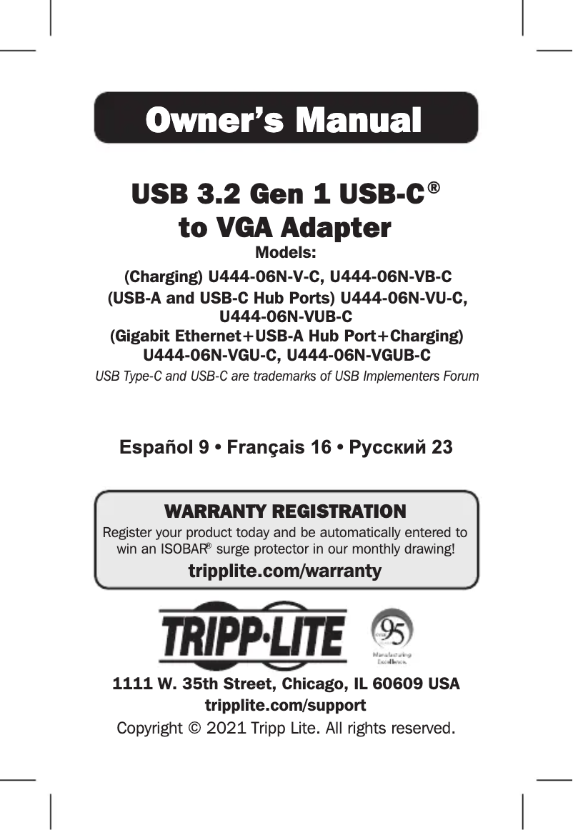 Page n°1 - Manuel utilisateur Tripp Lite U444-06N-VGUB-C