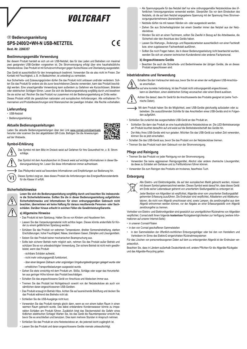 Image de la première page du manuel de l'appareil SPS-2400/2+WH-N