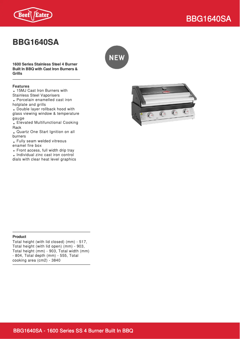 Page n°1 - Fiche technique BeefEater BBG1640SA