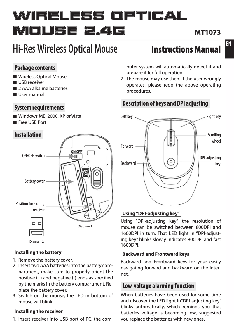 Page 1 de la notice Manuel utilisateur Media-Tech MT1073