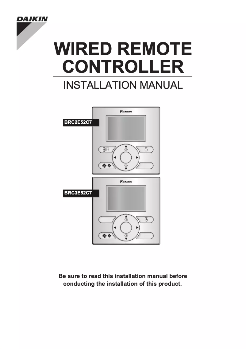 Page 1 de la notice Guide d'installation Daikin BRC2E52C7