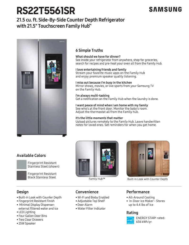 Page n°1 - Fiche technique Samsung RS22T5561SG