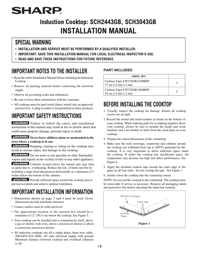 Page 1 de la notice Guide d'installation Sharp SCH2443GB