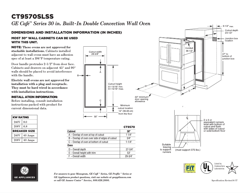 Página 1 del manual Ficha técnica GE Café CT9570SLSS