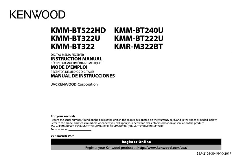Página 1 del manual Manual de usuario Kenwood KMR-M322BT