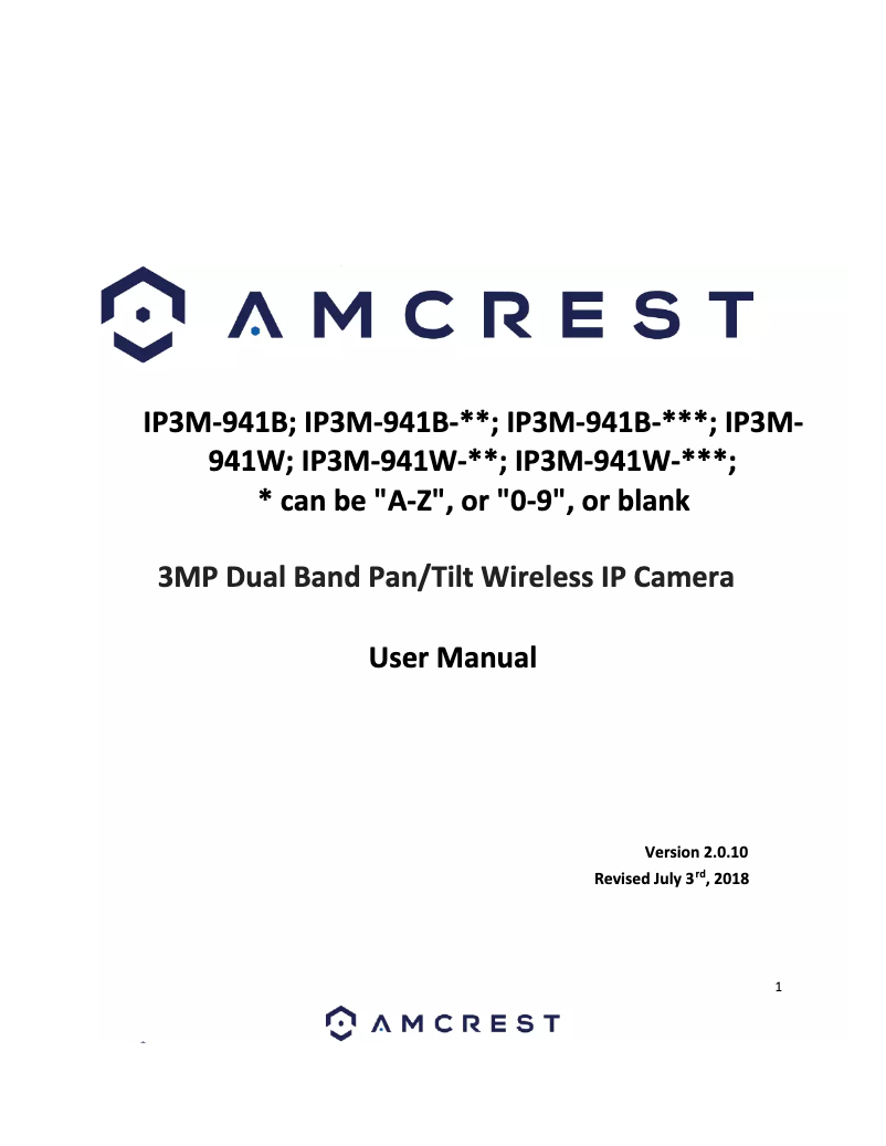 Page 1 de la notice Manuel utilisateur Amcrest IP3M-941B