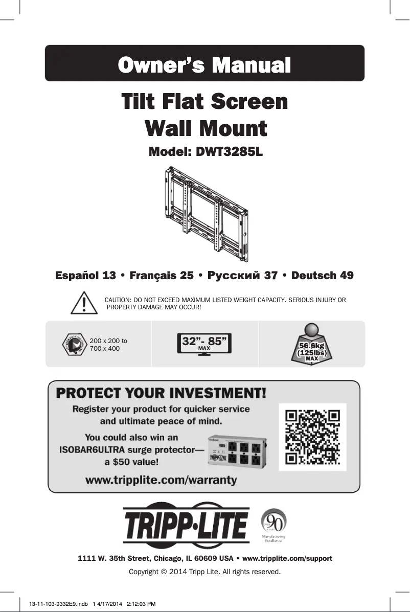 Page 1 de la notice Manuel utilisateur Tripp Lite DWT3285L