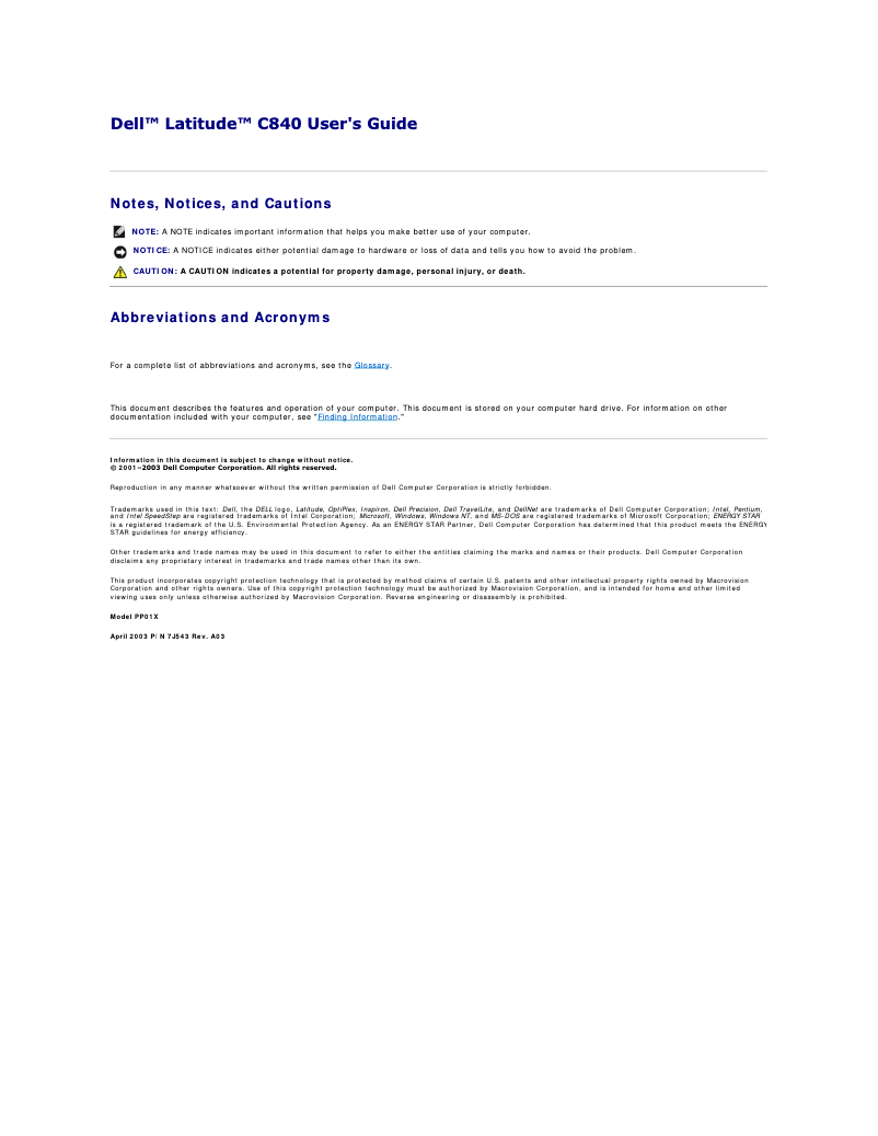 Image de la première page du manuel de l'appareil Latitude C840