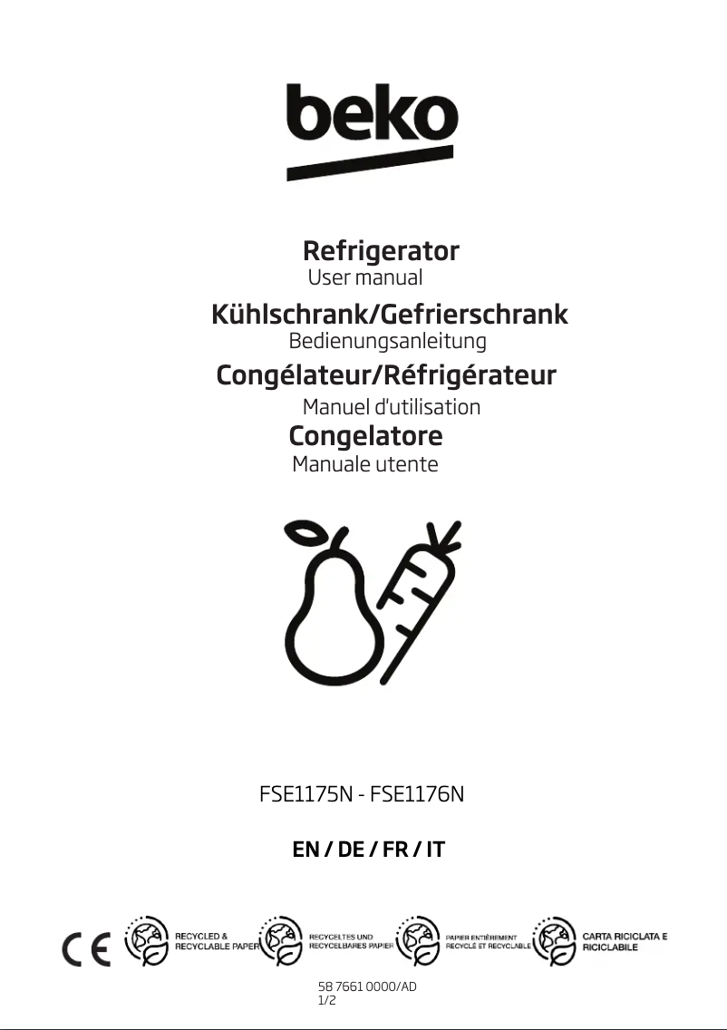 Page n°1 - Manuel utilisateur Beko FSE1175N