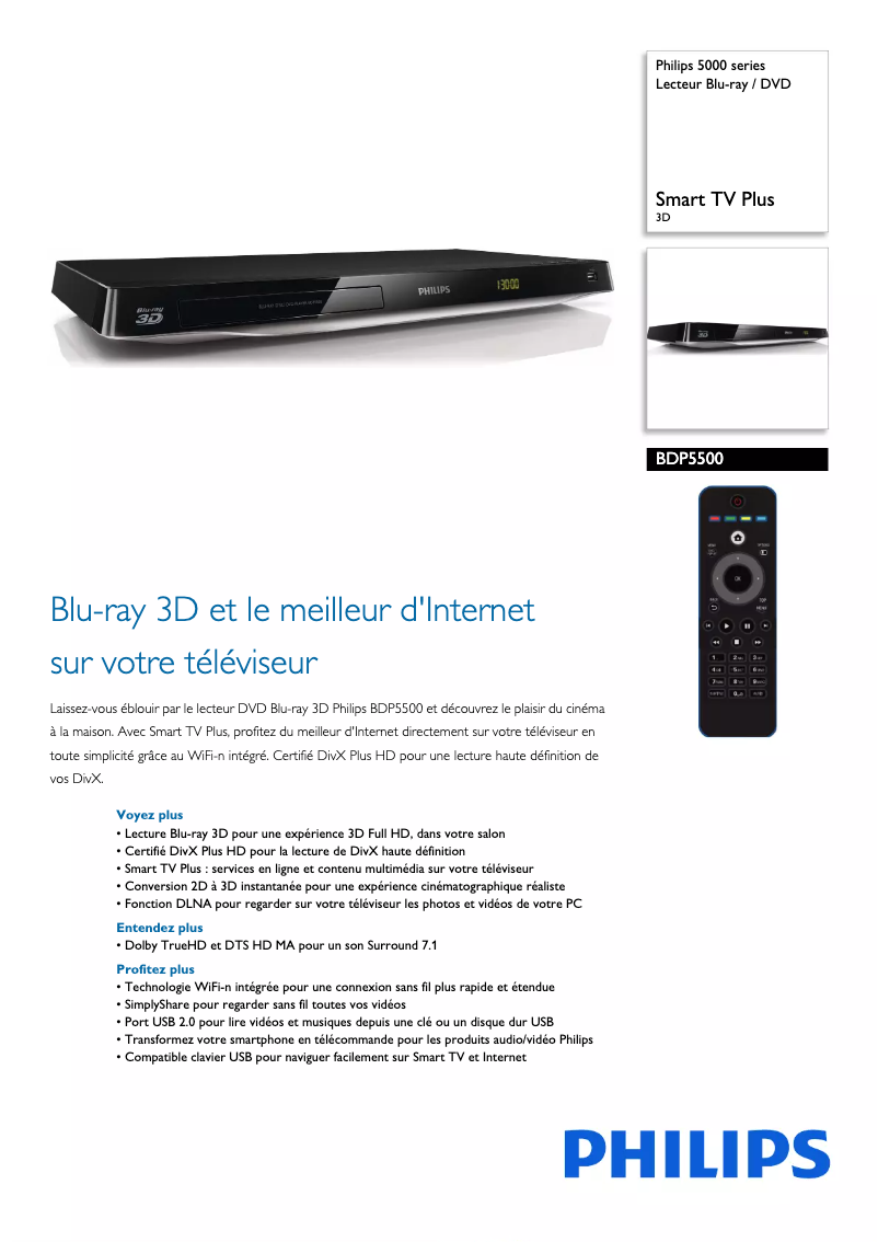 Page 1 de la notice Fiche technique Philips BDP5500