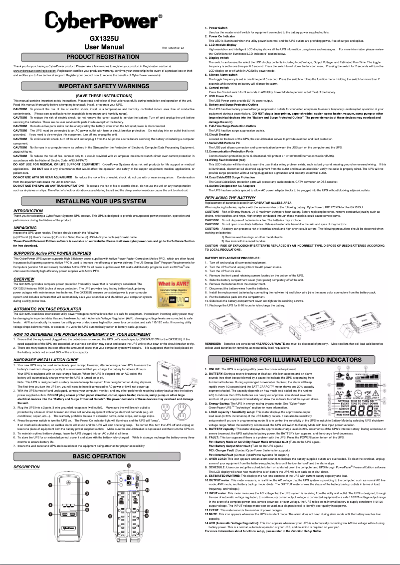 Image de la première page du manuel de l'appareil GX1325U