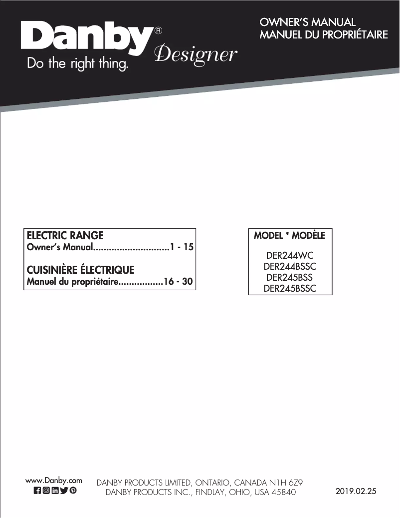 Page n°1 - Manuel utilisateur Danby DER244WC