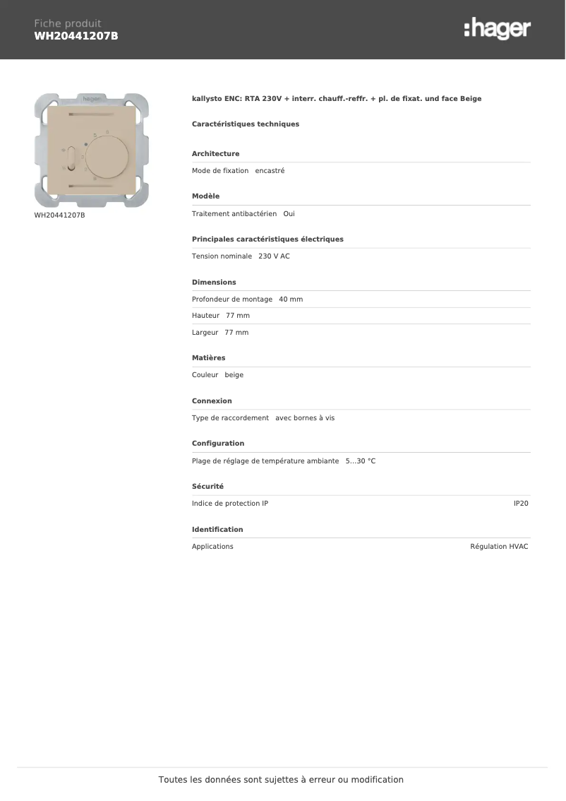 Image de la première page du manuel de l'appareil WH20441207B