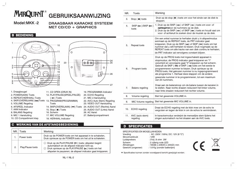 Página 1 del manual Manual de usuario Marquant MKK-2